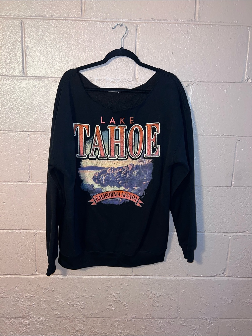 Lake Tahoe Graphic Sweatshirt - Black with Orange & Cream Print